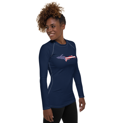 Michigan Upper Peninsula Rash Guard (w/ UP USA Flag) | Women's - Navy