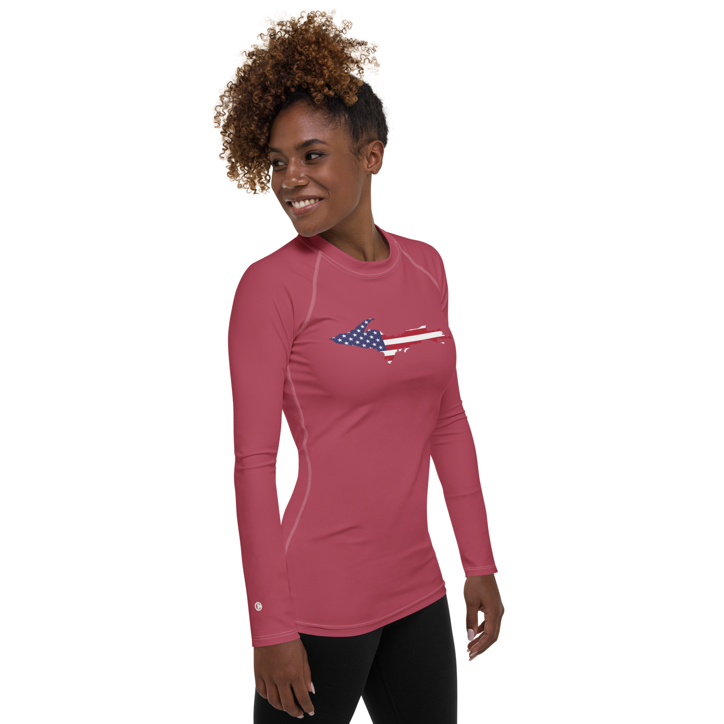 Michigan Upper Peninsula Rash Guard (w/ UP USA Flag) | Women's - Popstar Pink