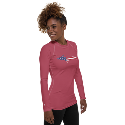 Michigan Upper Peninsula Rash Guard (w/ UP USA Flag) | Women's - Popstar Pink