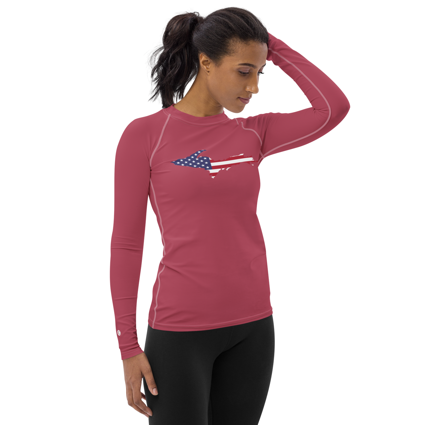 Michigan Upper Peninsula Rash Guard (w/ UP USA Flag) | Women's - Popstar Pink