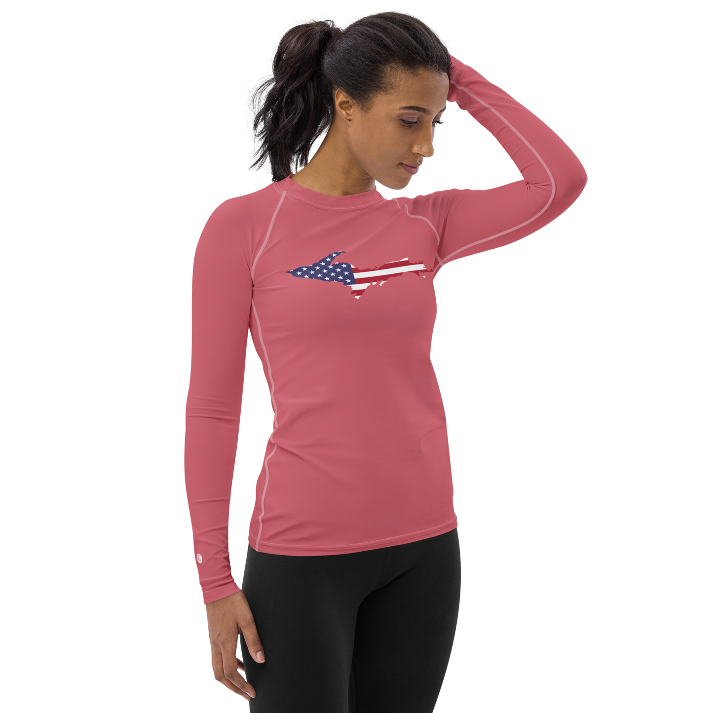 Michigan Upper Peninsula Rash Guard (w/ UP USA Flag) | Men's - Watermelon Pink