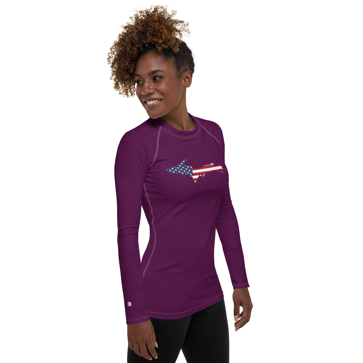 Michigan Upper Peninsula Rash Guard (w/ UP USA Flag) | Women's - Tyrian Purple