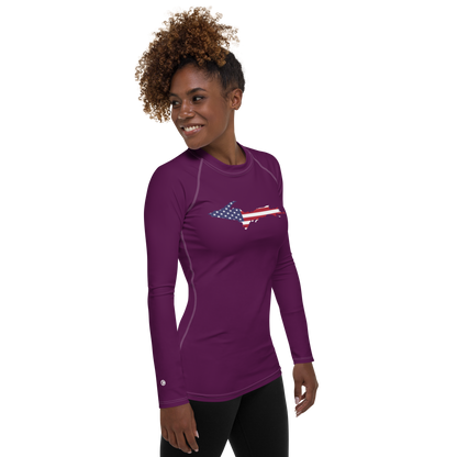 Michigan Upper Peninsula Rash Guard (w/ UP USA Flag) | Women's - Tyrian Purple