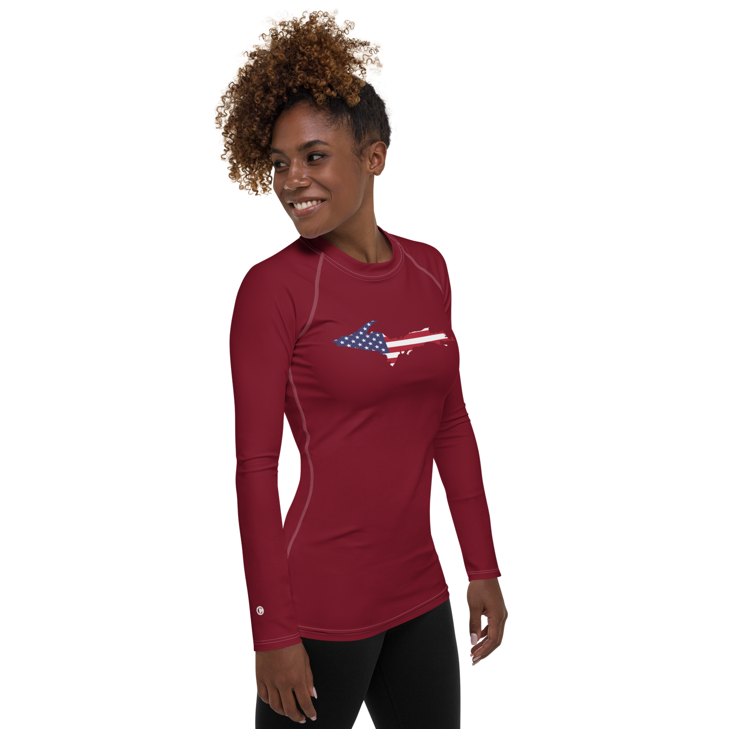 Michigan Upper Peninsula Rash Guard (w/ UP USA Flag) | Women's - Burgandy