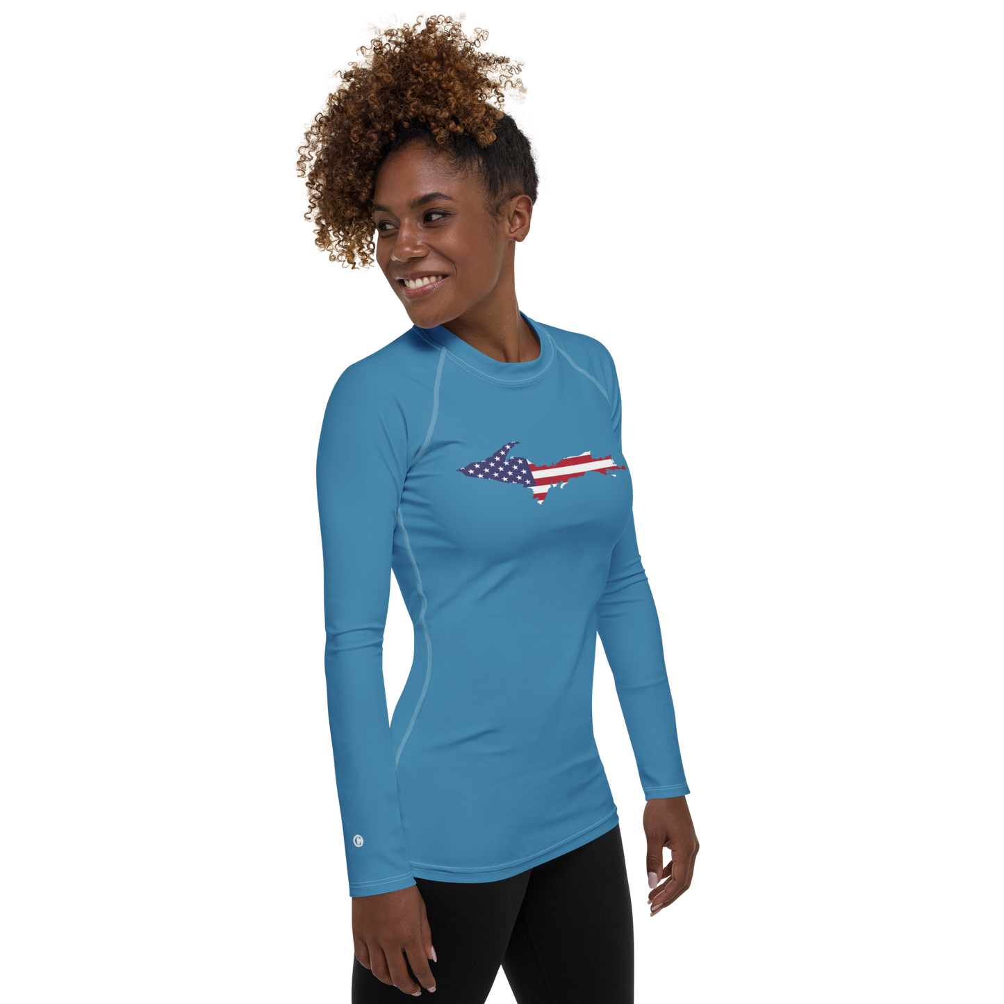 Michigan Upper Peninsula Rash Guard (w/ UP USA Flag) | Women's - Lake Michigan Blue