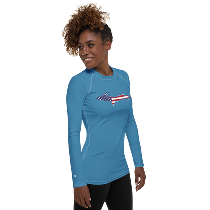 Michigan Upper Peninsula Rash Guard (w/ UP USA Flag) | Women's - Lake Michigan Blue