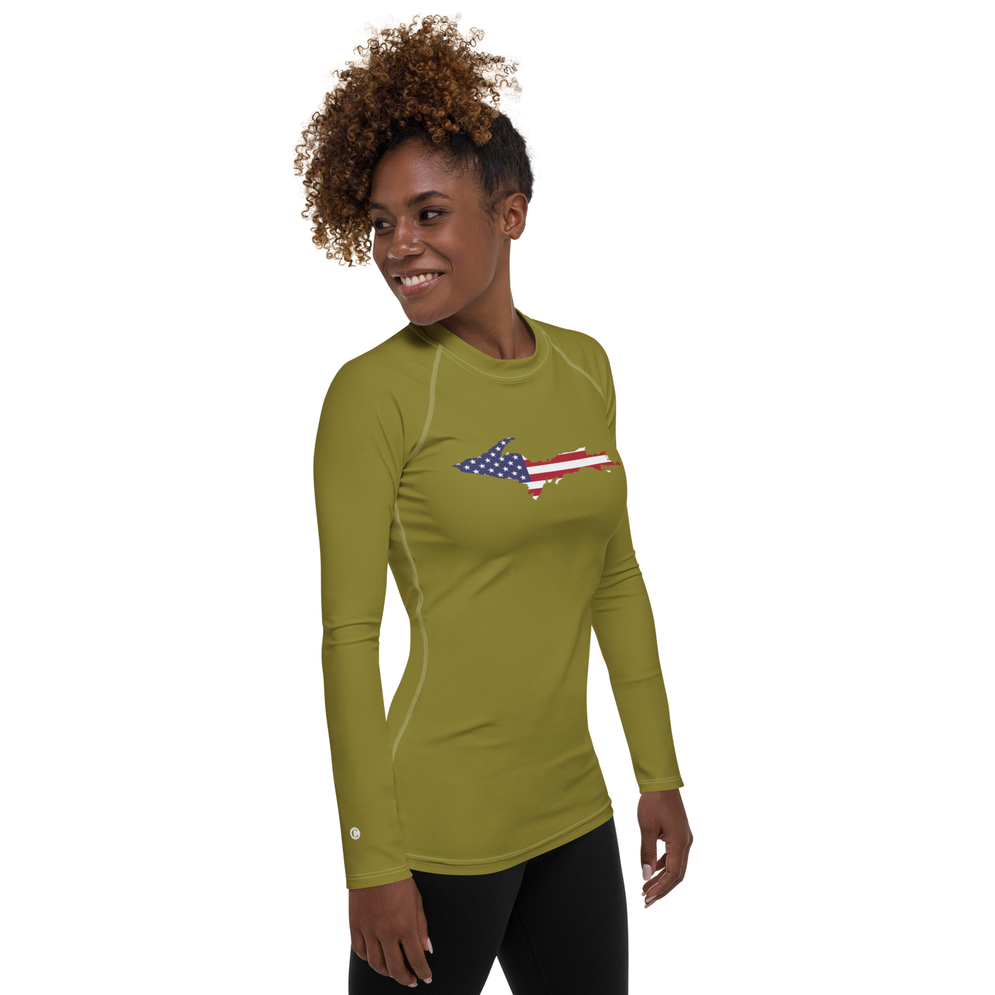 Michigan Upper Peninsula Rash Guard (w/ UP USA Flag) | Women's - Scrub Gold