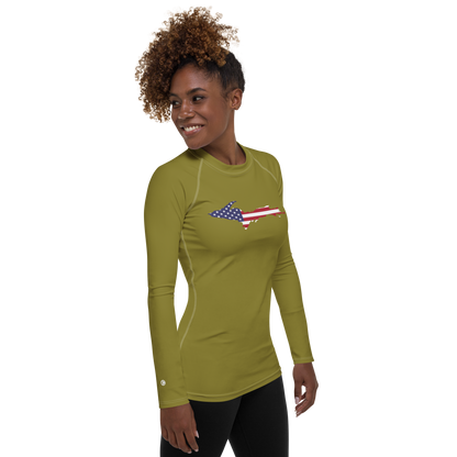 Michigan Upper Peninsula Rash Guard (w/ UP USA Flag) | Women's - Scrub Gold