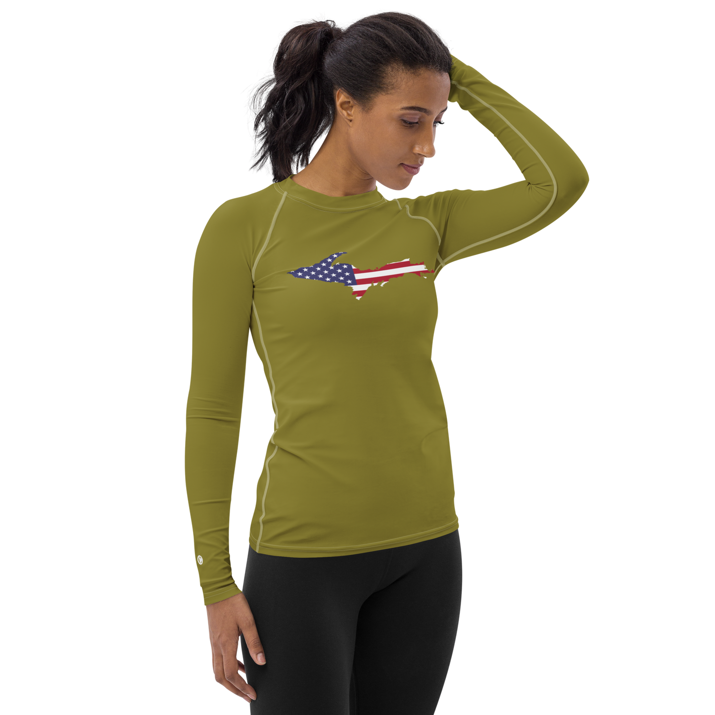 Michigan Upper Peninsula Rash Guard (w/ UP USA Flag) | Women's - Scrub Gold