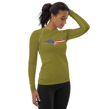 Michigan Upper Peninsula Rash Guard (w/ UP USA Flag) | Women's - Scrub Gold