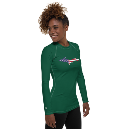 Michigan Upper Peninsula Rash Guard (w/ UP USA Flag) | Women's - Superior Green