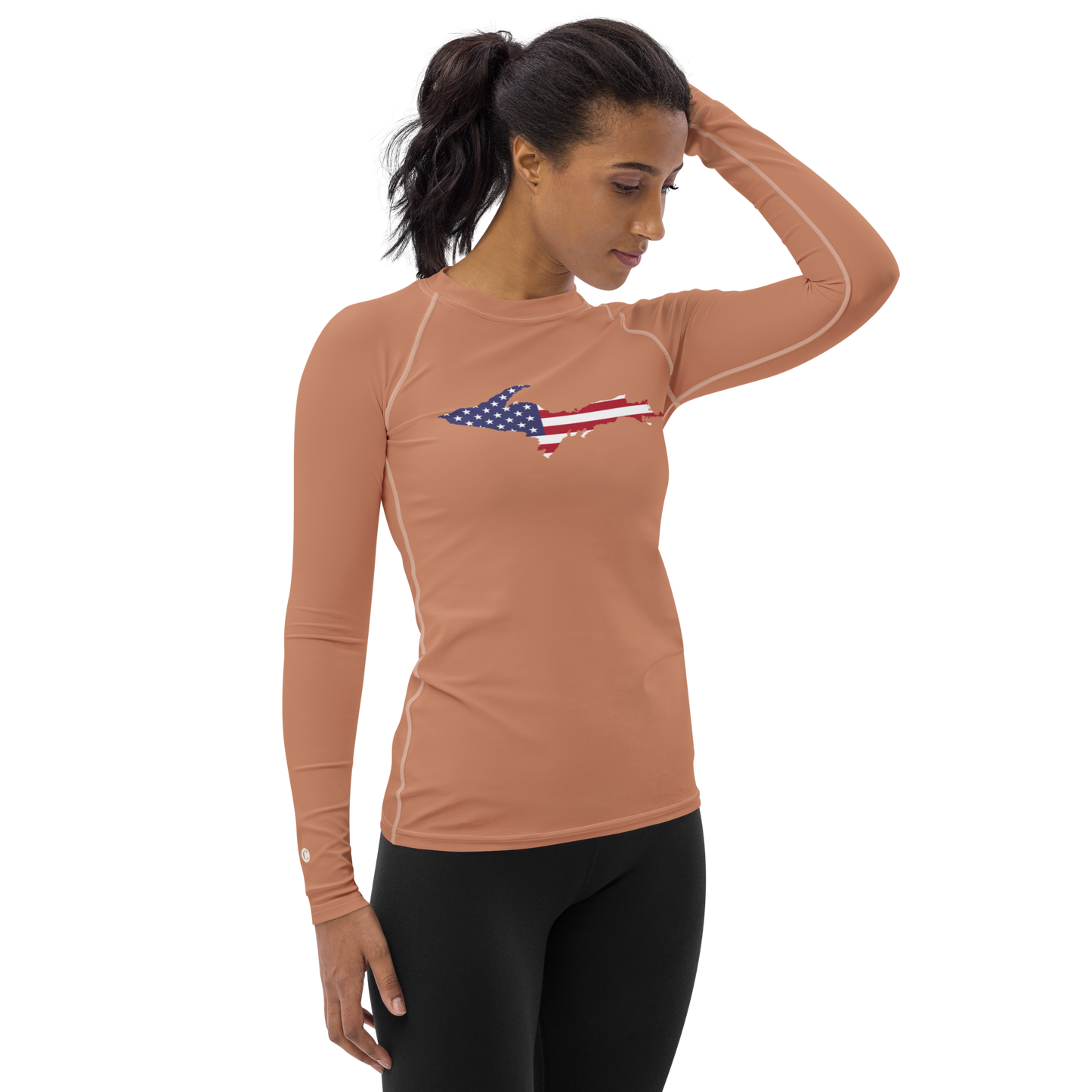 Michigan Upper Peninsula Rash Guard (w/ UP USA Flag) | Women's - Copper Color