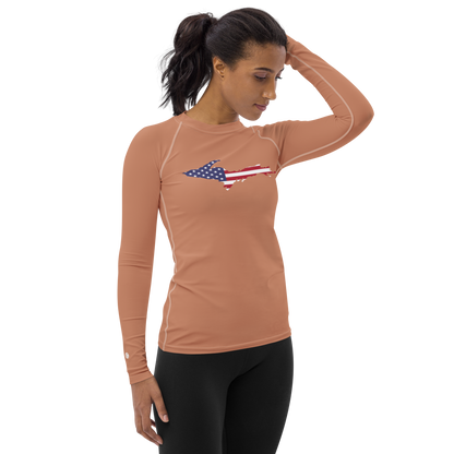 Michigan Upper Peninsula Rash Guard (w/ UP USA Flag) | Women's - Copper Color