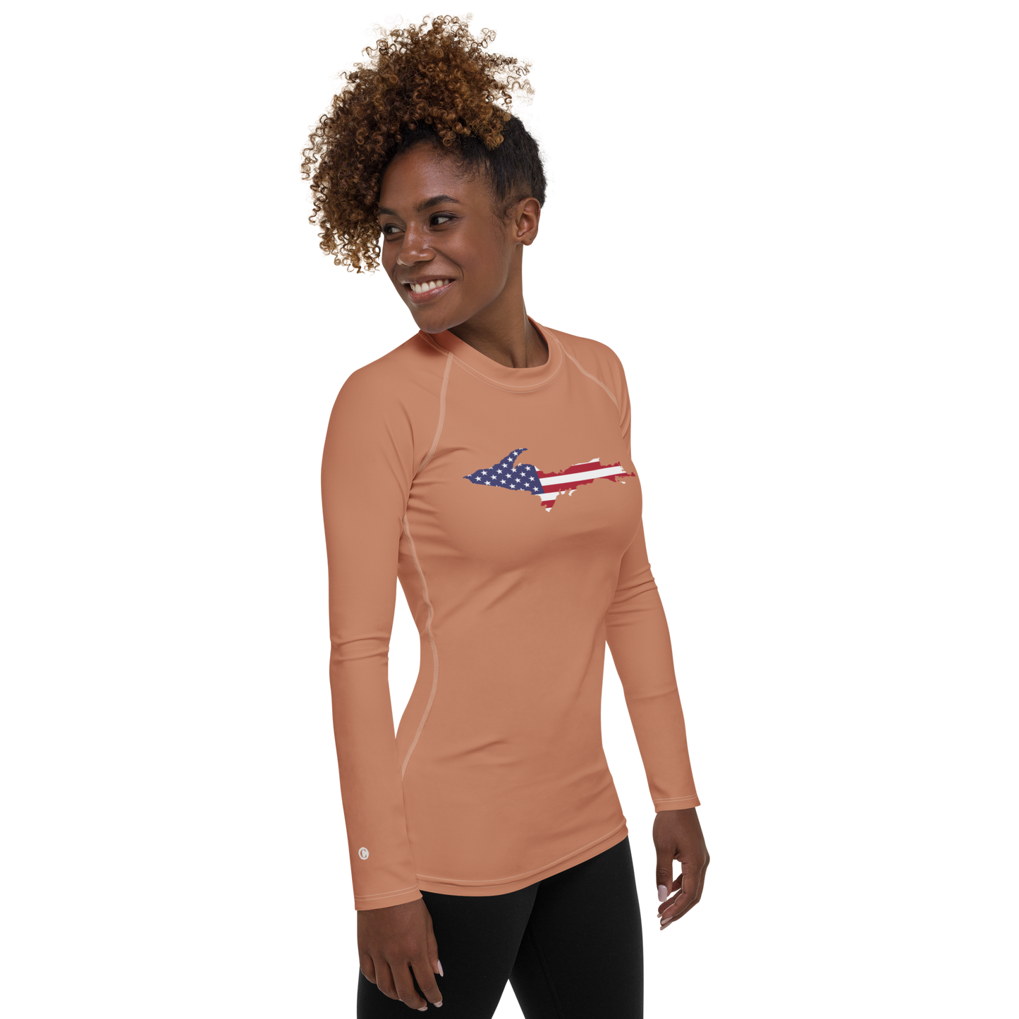 Michigan Upper Peninsula Rash Guard (w/ UP USA Flag) | Women's - Copper Color