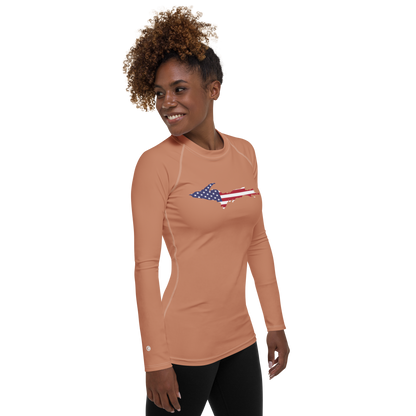 Michigan Upper Peninsula Rash Guard (w/ UP USA Flag) | Women's - Copper Color