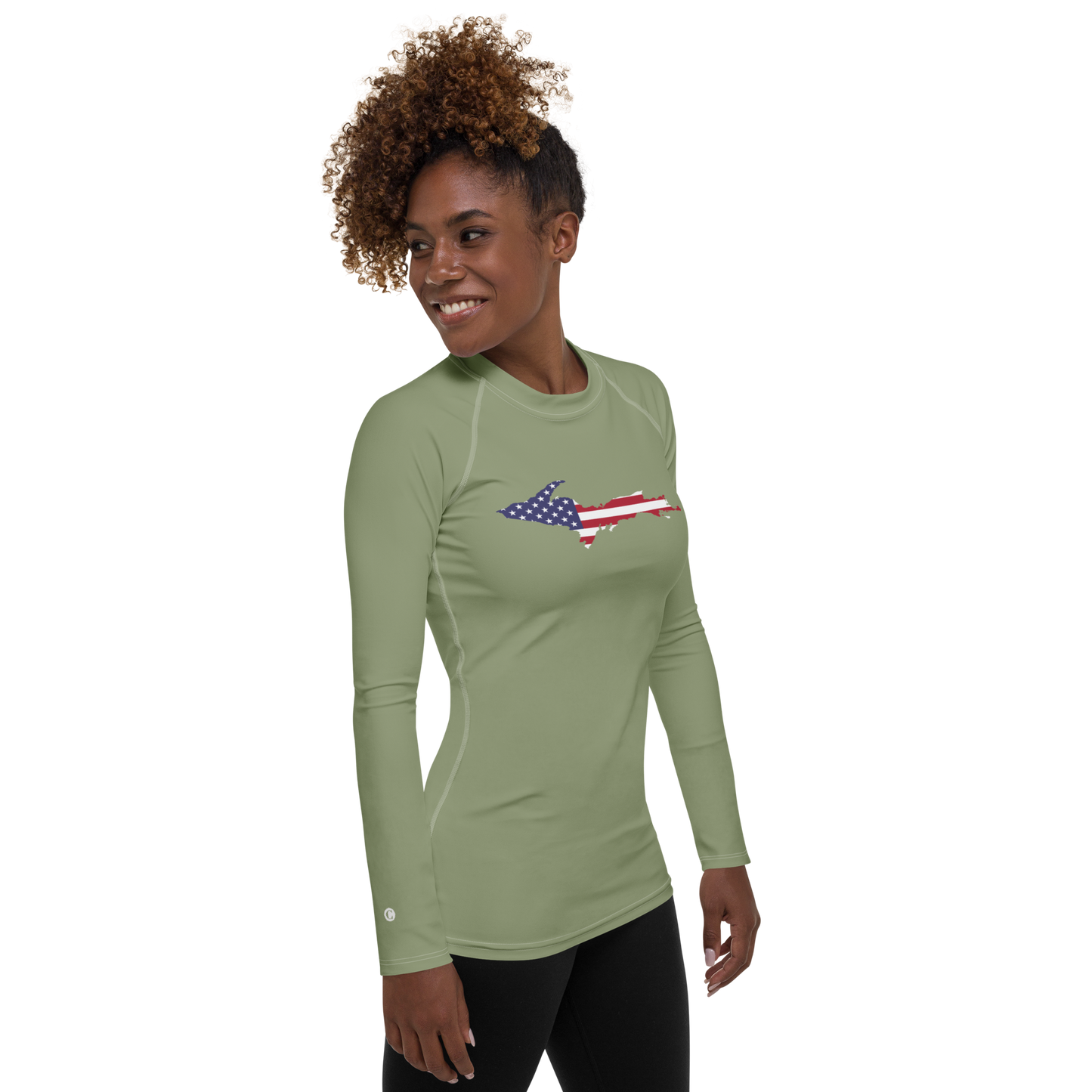 Michigan Upper Peninsula Rash Guard (w/ UP USA Flag) | Women's - Beachgrass Green