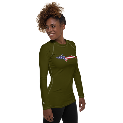 Michigan Upper Peninsula Rash Guard (w/ UP USA Flag) | Women's - Military Green