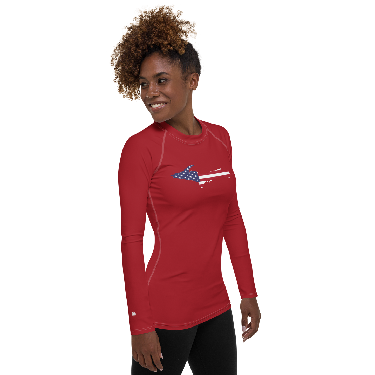 Michigan Upper Peninsula Rash Guard (w/ UP USA Flag) | Women's - Thimbleberry Red