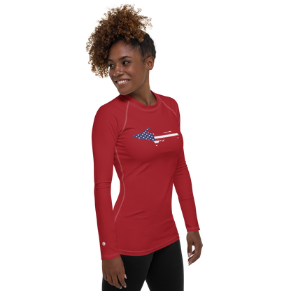 Michigan Upper Peninsula Rash Guard (w/ UP USA Flag) | Women's - Thimbleberry Red