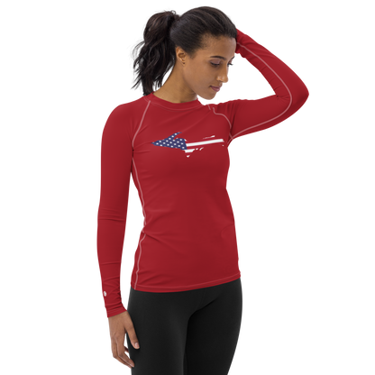 Michigan Upper Peninsula Rash Guard (w/ UP USA Flag) | Women's - Thimbleberry Red