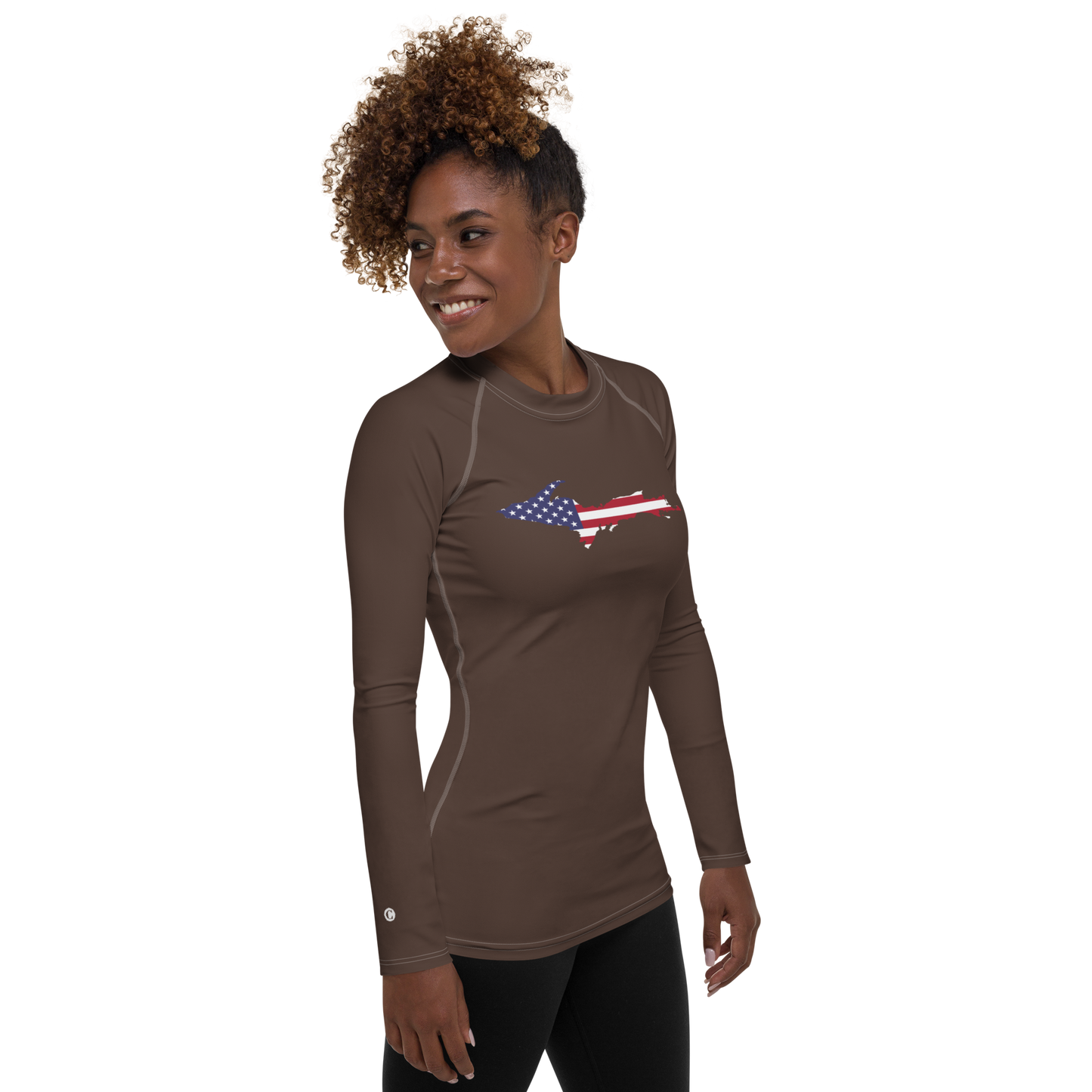 Michigan Upper Peninsula Rash Guard (w/ UP USA Flag) | Women's - Hickory Color