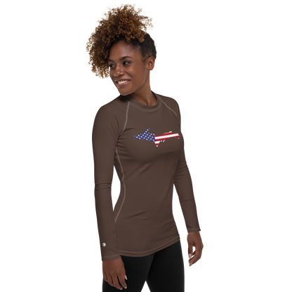 Michigan Upper Peninsula Rash Guard (w/ UP USA Flag) | Women's - Hickory Color