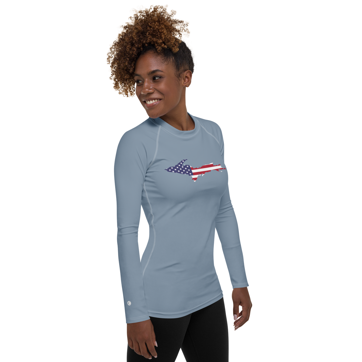 Michigan Upper Peninsula Rash Guard (w/ UP USA Flag) | Women's - B-24 Grey