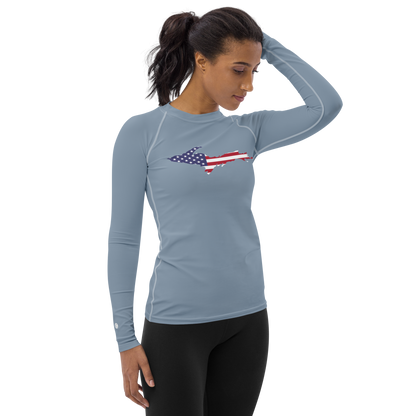 Michigan Upper Peninsula Rash Guard (w/ UP USA Flag) | Women's - B-24 Grey