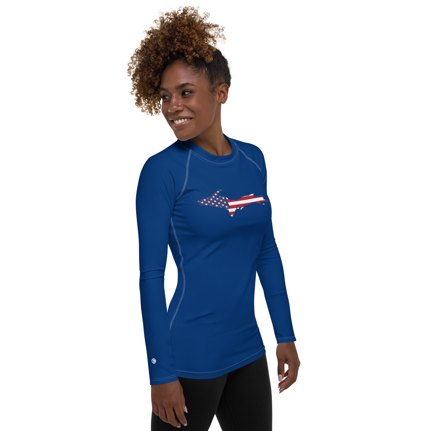 Michigan Upper Peninsula Rash Guard (w/ UP USA Flag) | Women's - Dearborn Blue