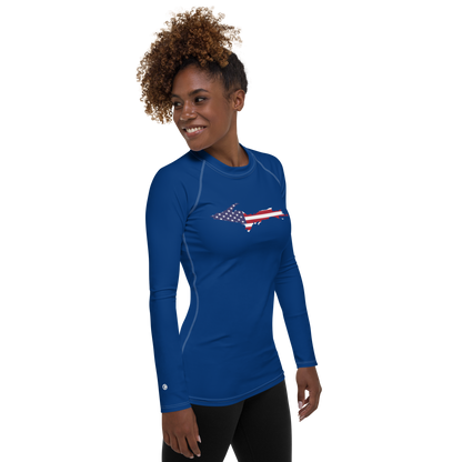 Michigan Upper Peninsula Rash Guard (w/ UP USA Flag) | Women's - Dearborn Blue