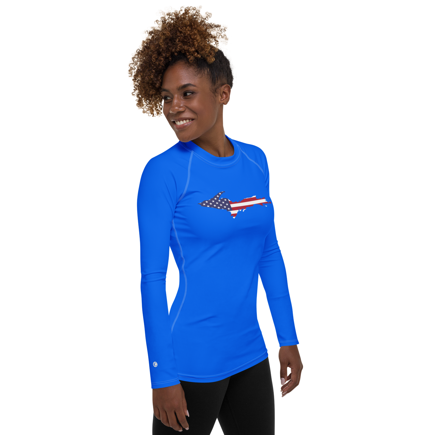 Michigan Upper Peninsula Rash Guard (w/ UP USA Flag) | Women's - Motor Town Blue