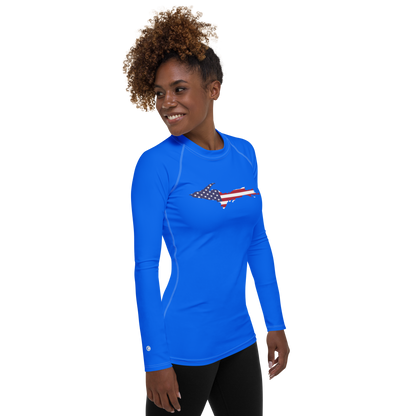 Michigan Upper Peninsula Rash Guard (w/ UP USA Flag) | Women's - Motor Town Blue