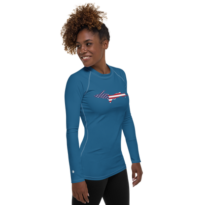 Michigan Upper Peninsula Rash Guard (w/ UP USA Flag) | Women's - Blueberry