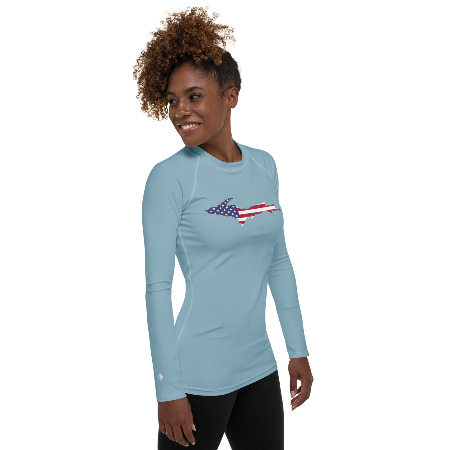 Michigan Upper Peninsula Rash Guard (w/ UP USA Flag) | Women's - Opal Blue