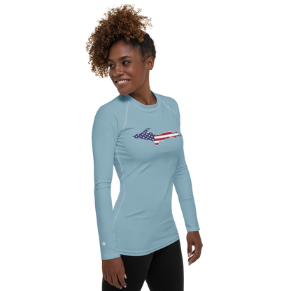 Michigan Upper Peninsula Rash Guard (w/ UP USA Flag) | Women's - Opal Blue