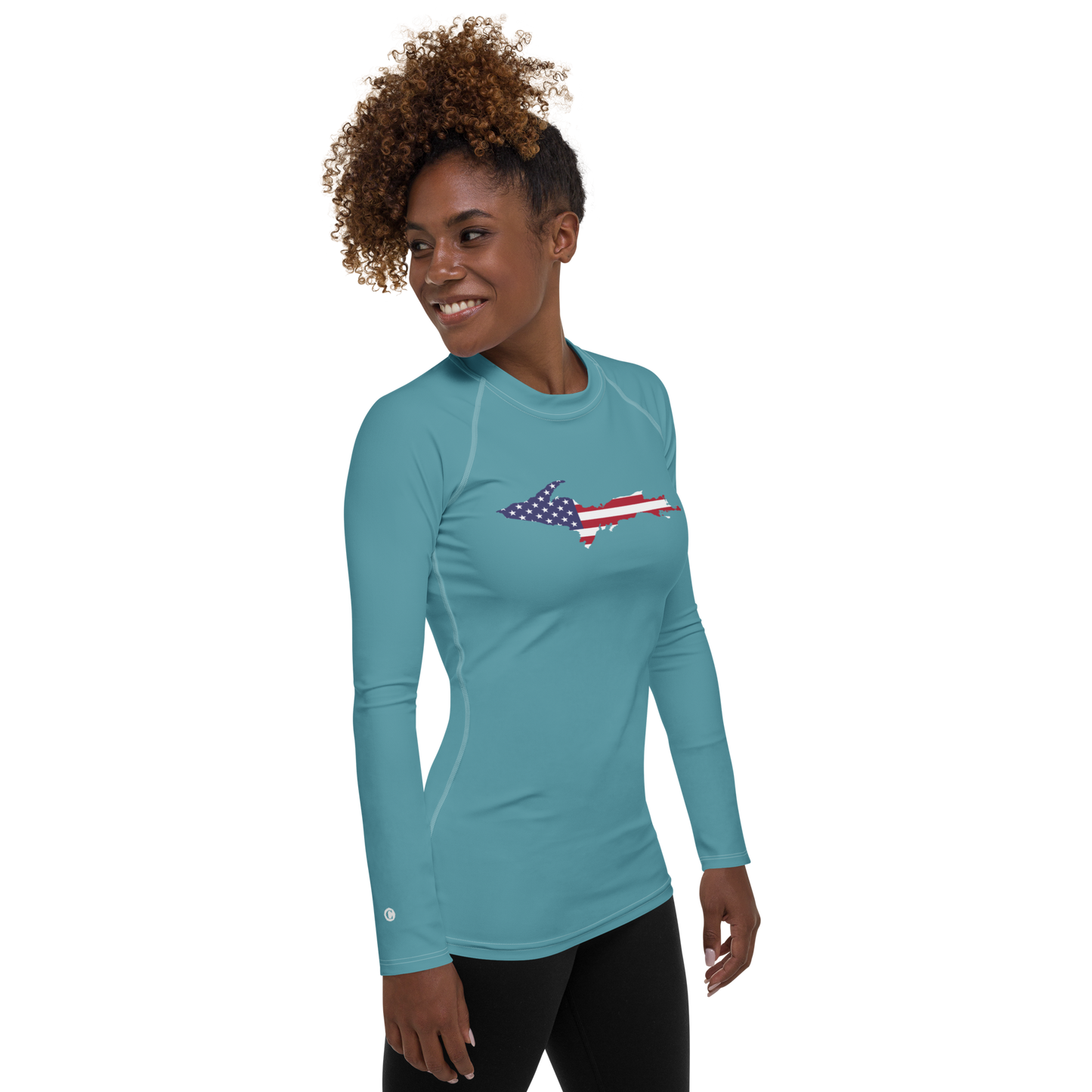 Michigan Upper Peninsula Rash Guard (w/ UP USA Flag) | Women's - Lake Huron Blue