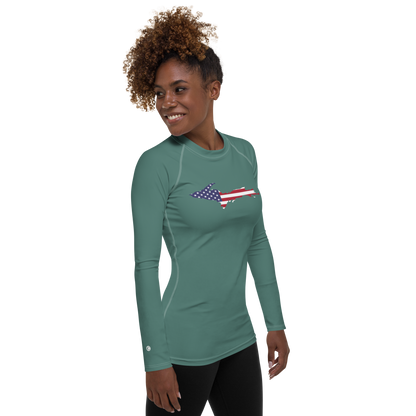 Michigan Upper Peninsula Rash Guard (w/ UP USA Flag) | Women's - Copper Green