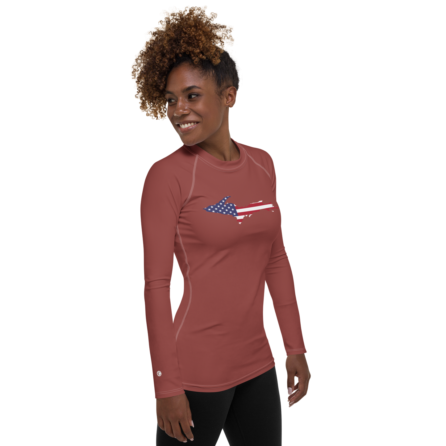 Michigan Upper Peninsula Rash Guard (w/ UP USA Flag) | Women's - Ore Dock Red