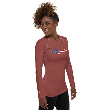 Michigan Upper Peninsula Rash Guard (w/ UP USA Flag) | Women's - Ore Dock Red