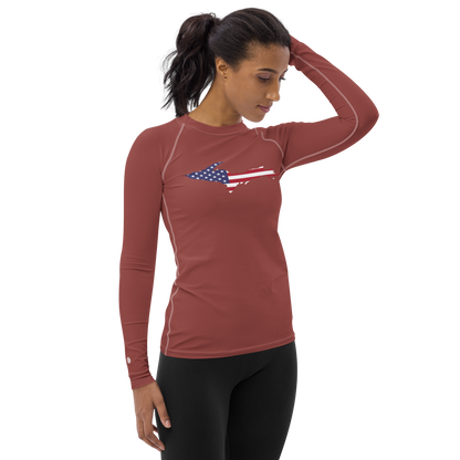 Michigan Upper Peninsula Rash Guard (w/ UP USA Flag) | Women's - Ore Dock Red