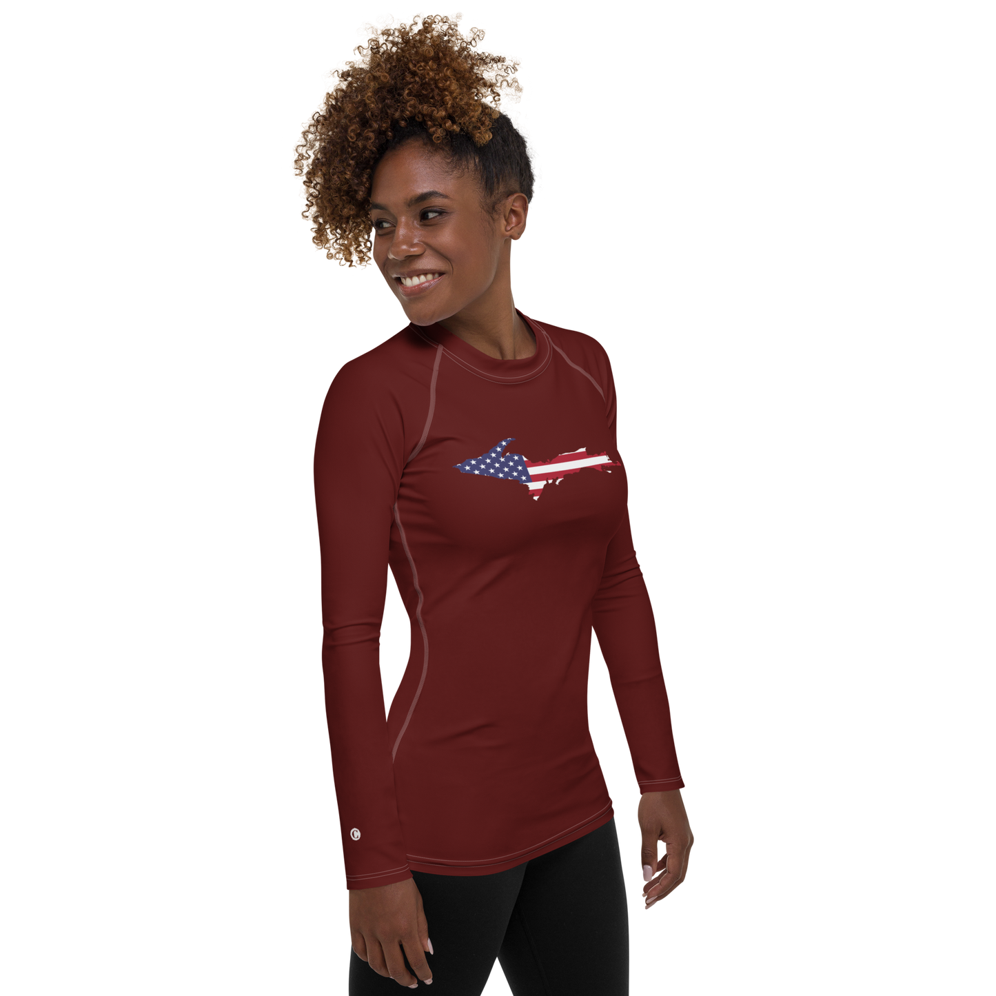 Michigan Upper Peninsula Rash Guard (w/ UP USA Flag) | Women's - Cherrywood Color