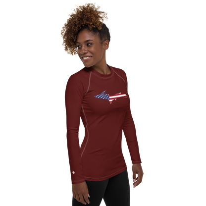 Michigan Upper Peninsula Rash Guard (w/ UP USA Flag) | Women's - Cherrywood Color