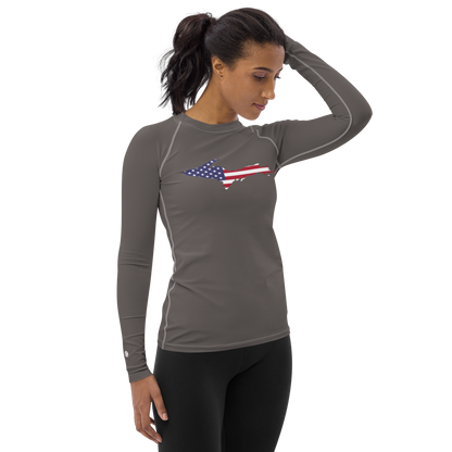 Michigan Upper Peninsula Rash Guard (w/ UP USA Flag) | Women's - Warren Tank Grey