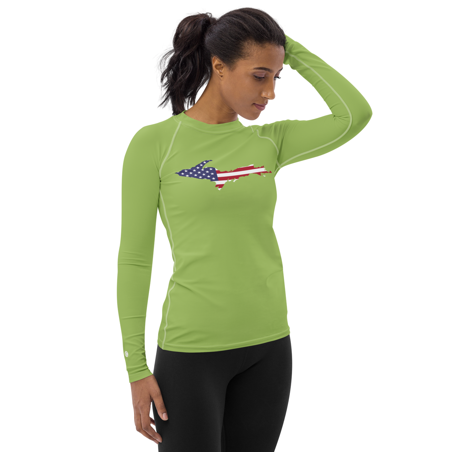 Michigan Upper Peninsula Rash Guard (w/ UP USA Flag) | Women's - Gooseberry Green