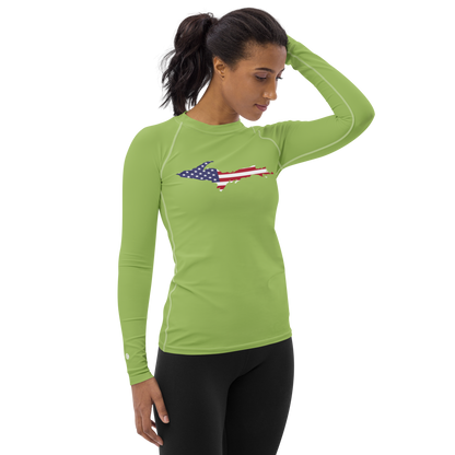 Michigan Upper Peninsula Rash Guard (w/ UP USA Flag) | Women's - Gooseberry Green