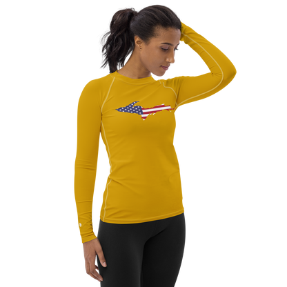 Michigan Upper Peninsula Rash Guard (w/ UP USA Flag) | Women's - Gold