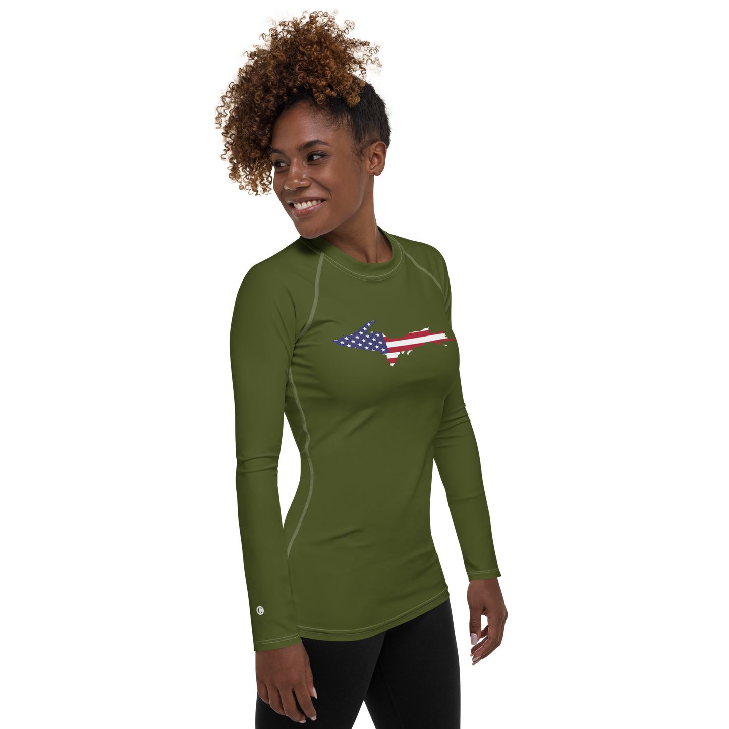 Michigan Upper Peninsula Rash Guard (w/ UP USA Flag) | Women's - Army Green