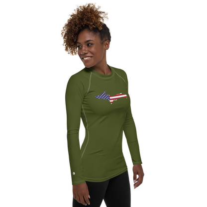 Michigan Upper Peninsula Rash Guard (w/ UP USA Flag) | Women's - Army Green