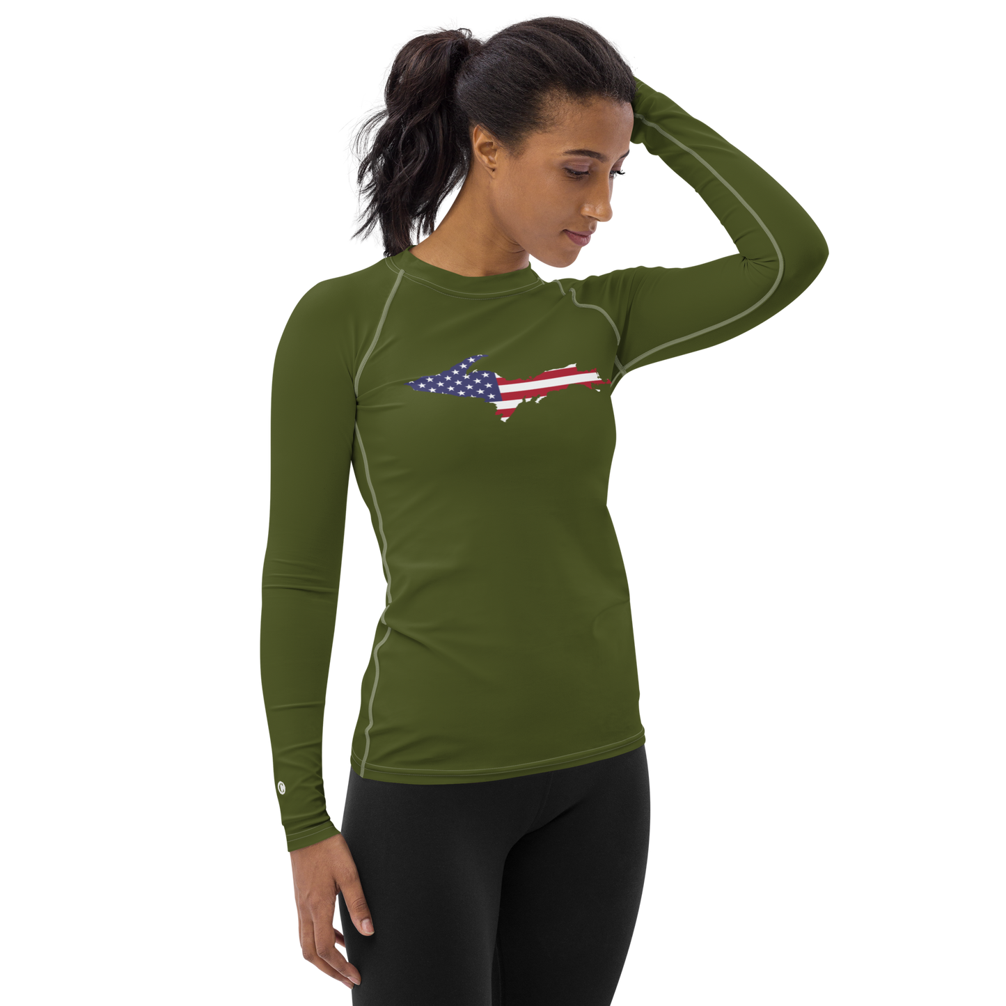 Michigan Upper Peninsula Rash Guard (w/ UP USA Flag) | Women's - Army Green