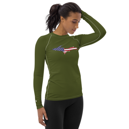 Michigan Upper Peninsula Rash Guard (w/ UP USA Flag) | Women's - Army Green